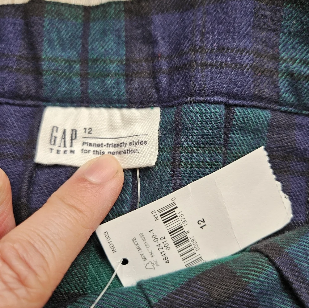 Gap Teen Size 12 Tartan Plaid Pleated Skirt Green And Navy Blue NEW With Tags